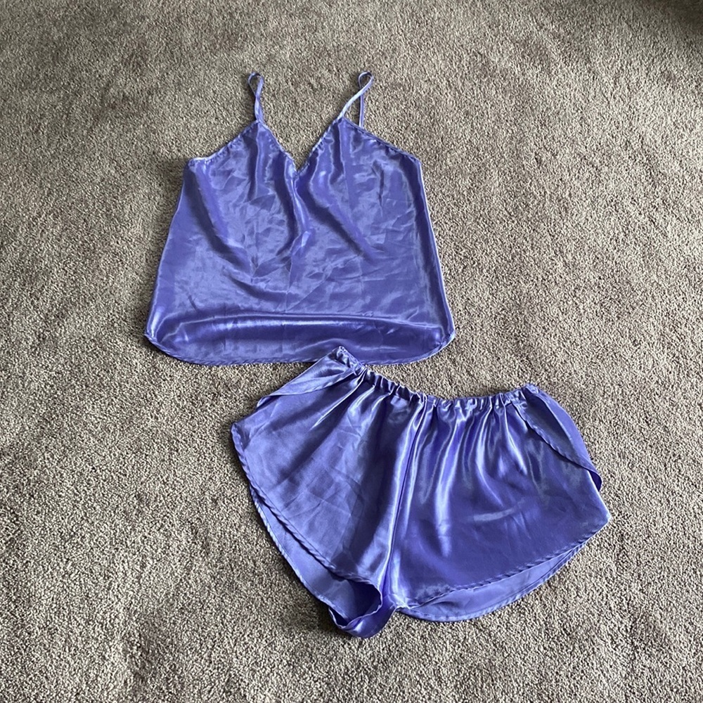 Axiom Purple Satin Cami Shorts Pajama Set SIZE M/L Silky Lounge Sleepwear